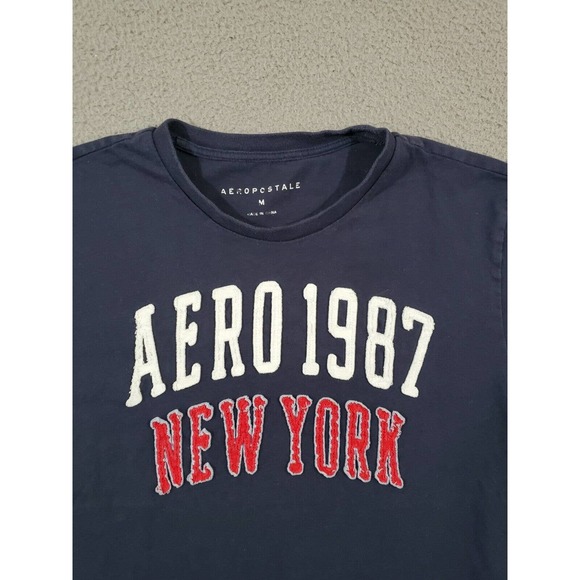 Aeropostale Shirt Mens Medium Blue Short Sleeve Spell Out Chest Logo Preppy Aero - Picture 3 of 9